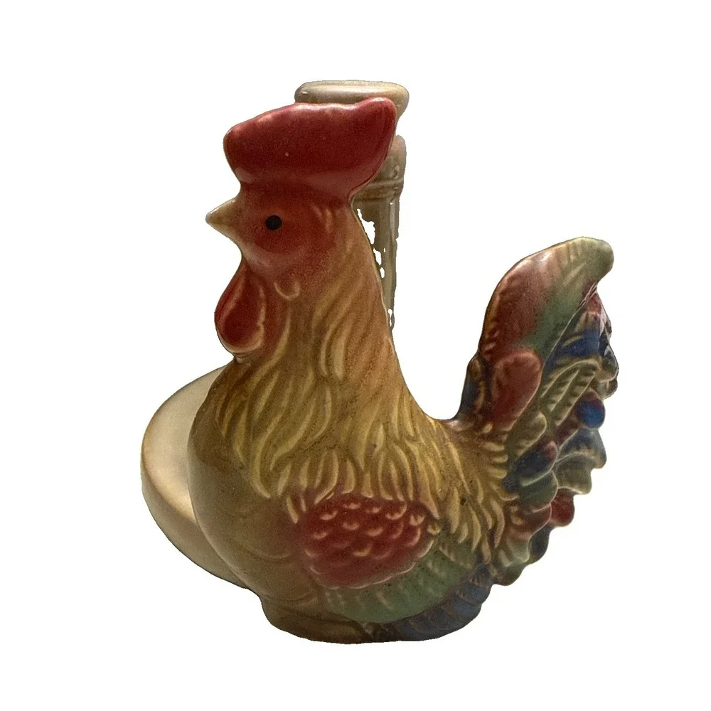 Vintage Rooster Ceramic Paper Towel Holder Green Red Blue Farmhouse